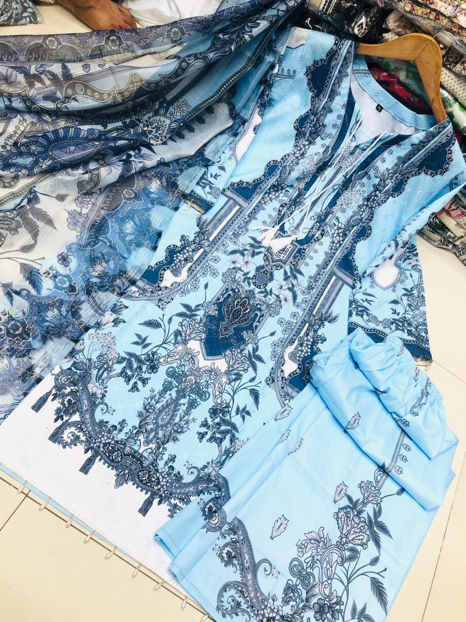 Embroidery Sequence Digital Print Three Piece - Image 2