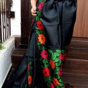 Half Silk Hand Painted Saree (Hand Print Tuli Work) 🎨