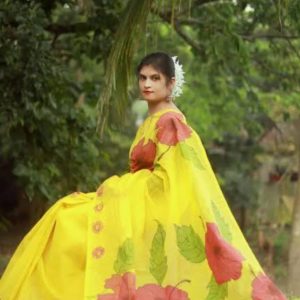 Half Silk Hand Painted Saree (Hand Print Tuli Work) 🎨