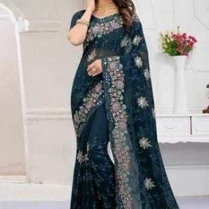Georgette Embroidery Saree with Blouse Piece | সফট জর্জেট এমব্রয়ডারি শাড়ি