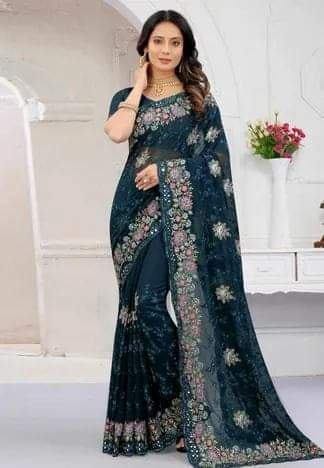 Georgette Embroidery Saree with Blouse Piece | সফট জর্জেট এমব্রয়ডারি শাড়ি