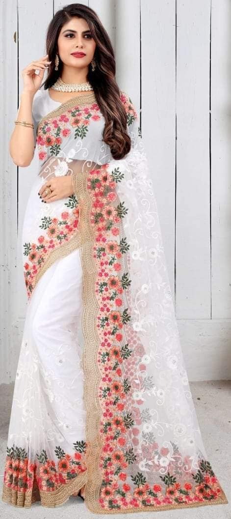 Indian Georgette Embroidery Saree with Blouse Piece | ইন্ডিয়ান জর্জেট এমব্রয়ডারি শাড়ি
