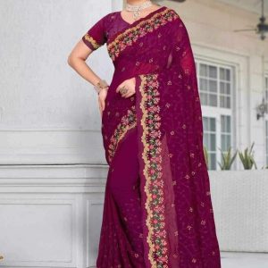 Indian Georgette Embroidery Saree with Blouse Piece | ইন্ডিয়ান জর্জেট এমব্রয়ডারি শাড়ি