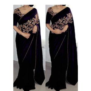 Indian Georgette Embroidery Saree with Stone Work & Blouse Piece | ইন্ডিয়ান জর্জেট স্টোন ও এমব্রয়ডারি শাড়ি