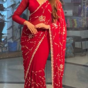 Chinigura Georgette Sequence Embroidery Saree with Unstitched Blouse Piece | চিনি গুঁড়া জর্জেট সিকোয়েন্স এমব্রয়ডারি শাড়ি