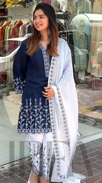 Soft Cotton Embroidery Three Piece – স্টাইলিশ ও আরামদায়ক লেডিজ ড্রেস