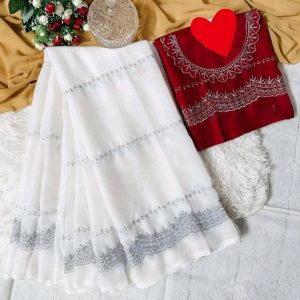 Georgette Embroidery Saree with Blouse Piece | সফট জর্জেট এমব্রয়ডারি শাড়ি