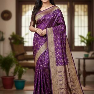 Kashmiri Katan Saree | Elegant Buti Work Party Wear Saree (No Blouse Piece)