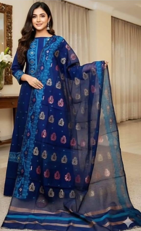 Stylish Unstitched Block Print Three Piece Set – Screen Print Design