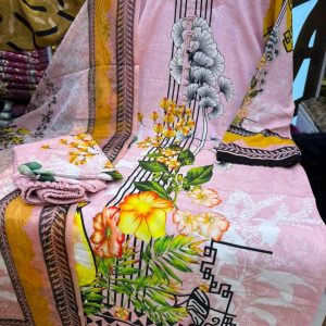Digital Print Three Piece with Lace Work