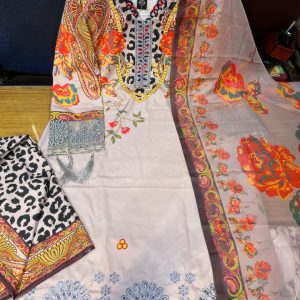 Digital Print Lace Work Three Piece (Ready Made)