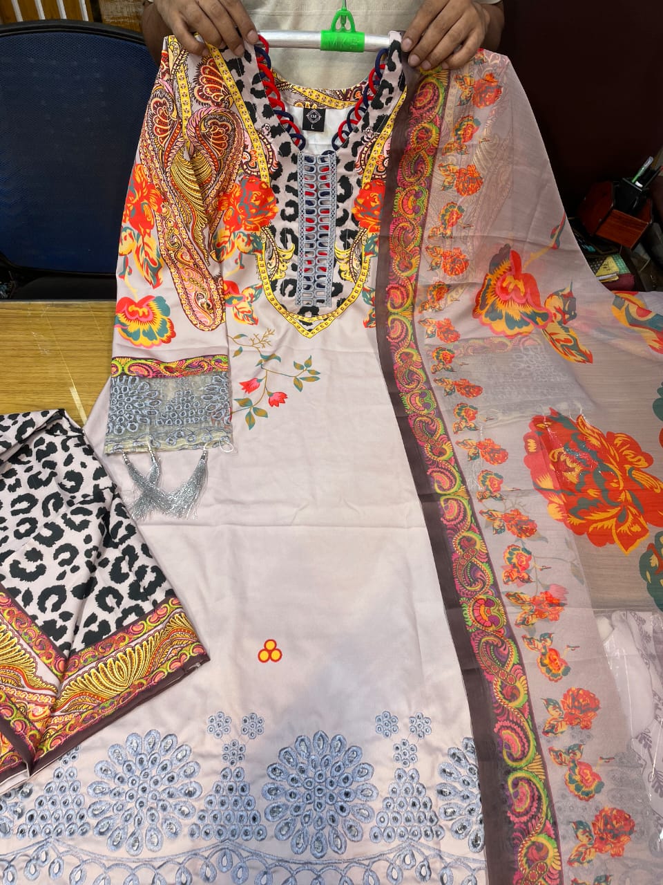 Digital Print Lace Work Three Piece (Ready Made)