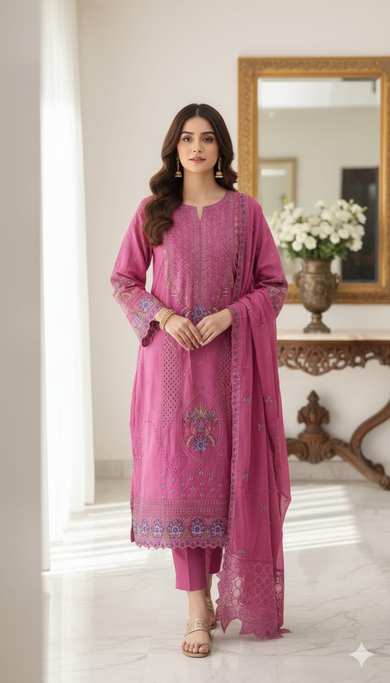 Unstitched Pakistani Laser Cut Agha Noor Three Piece