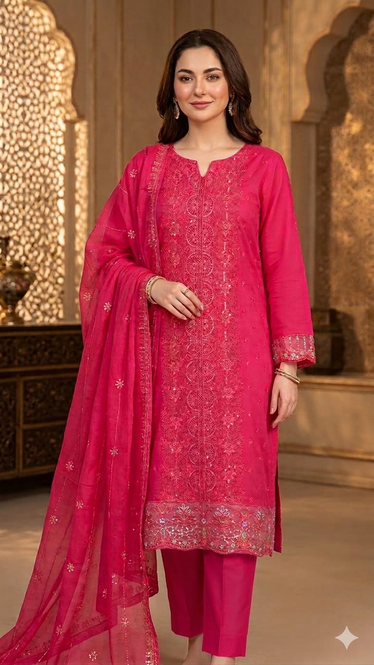 Unstitched Pakistani Laser Cut Agha Noor Three Piece