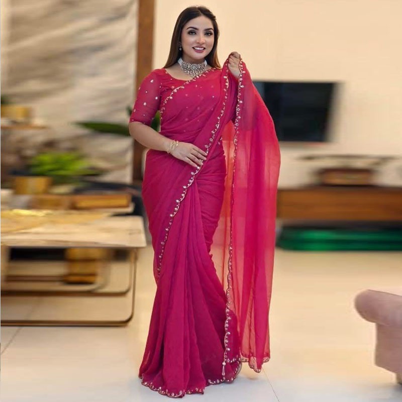 প্রিমিয়াম সেমি মসলিন এমব্রয়ডারি শাড়ি – রাজকীয় ও এলিগেন্ট কালেকশন