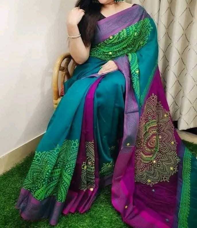 প্রিমিয়াম ধুপিয়ান সিল্ক নকশি টাঙ্গাইল শাড়ি – ব্লক প্রিন্ট ও এমব্রয়ডারি কাজ
